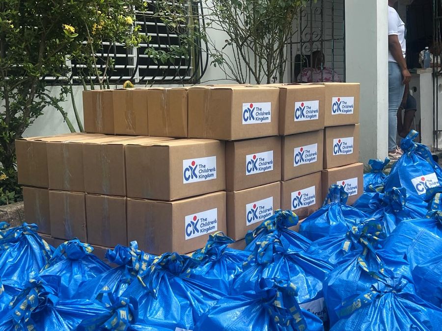 Relief boxes and supply bags prepared for families